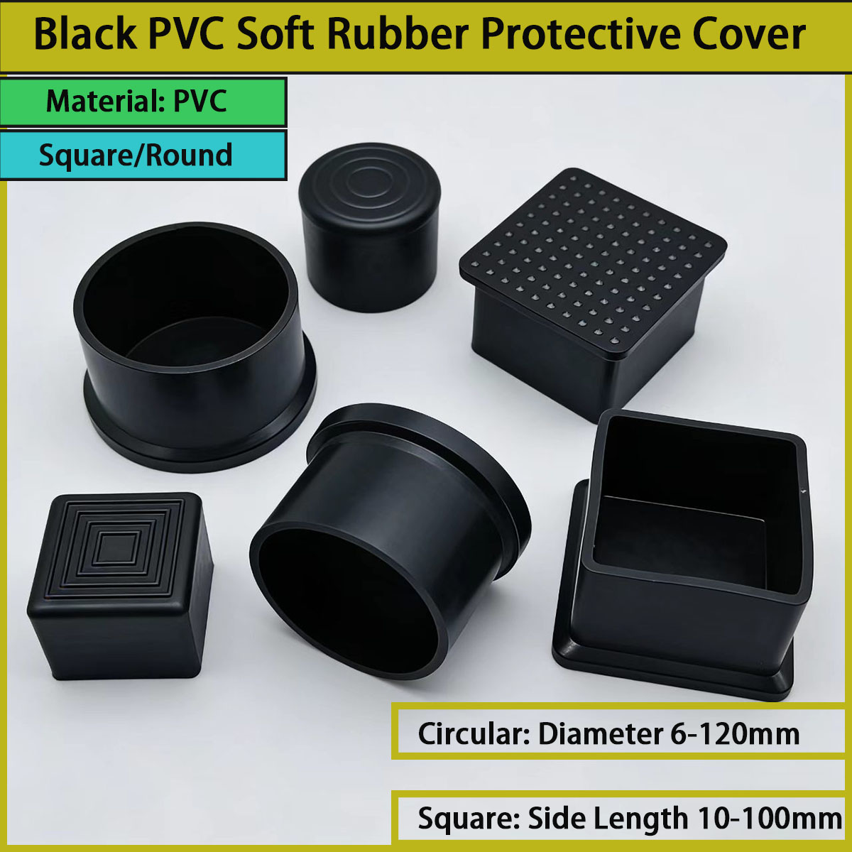 Used Furniture Hardware - Vierkante/ronde zwarte PVC zachte rubberen beschermkap